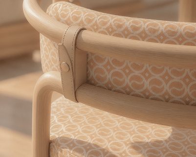 Textured upholstery on a timber chair