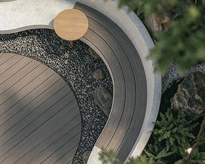 A planted threshold of stone, timber and green